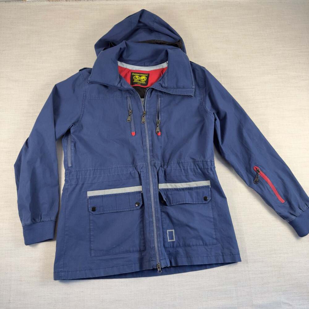 National Geographic Blue Hooded Safari Field Jacket with Reflective Trim